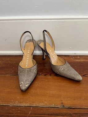 Walter Steiger Monitor Lizard Skin Slingback Heels Gray 5.5 B Handmade Italy